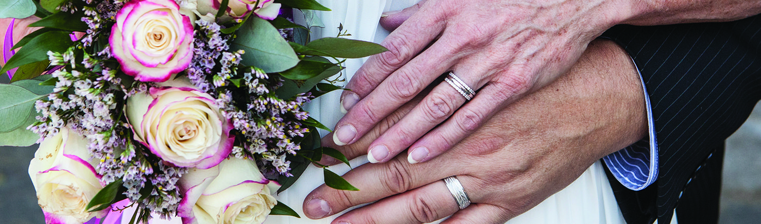 close-up of couples rings after wedding